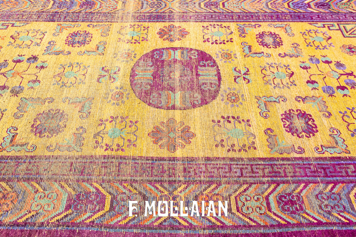 Antique Silk Khotan Rug Gold/Purple Field Color n°:45126231